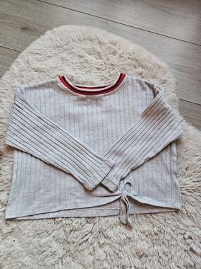 Haut Côtelé Gris Nœud Devant